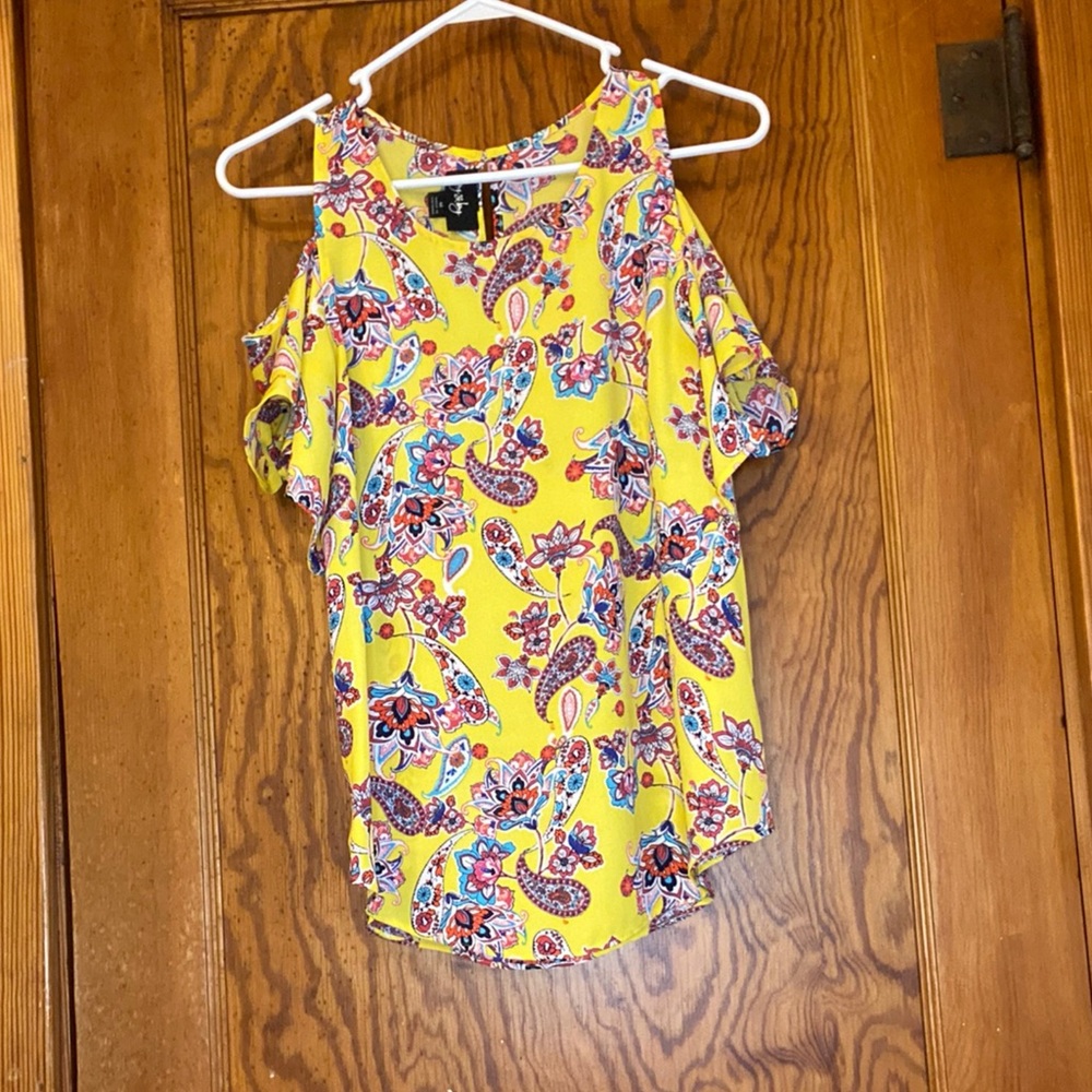 Paisley yellow cold shoulder tank top